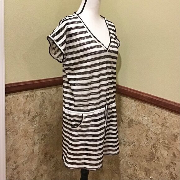 Calvin Klein Swim Cover Up Dress Black White Stripe Nautical Stretch Size Small - Picture 5 of 13